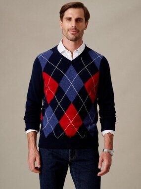 J McLaughlin Bryant Cashmere Sweater in Argyle - Navy/Red NEW